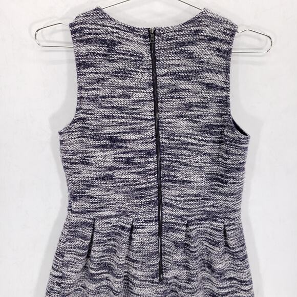 Ann Taylor LOFT Tank Dress Womens 2 Navy White Marled Pleated Knit Zip Up Mini - Picture 7 of 14
